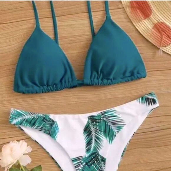 Women’s Green Leaf Printed Bikini Bottoms Size L - Picture 4 of 12